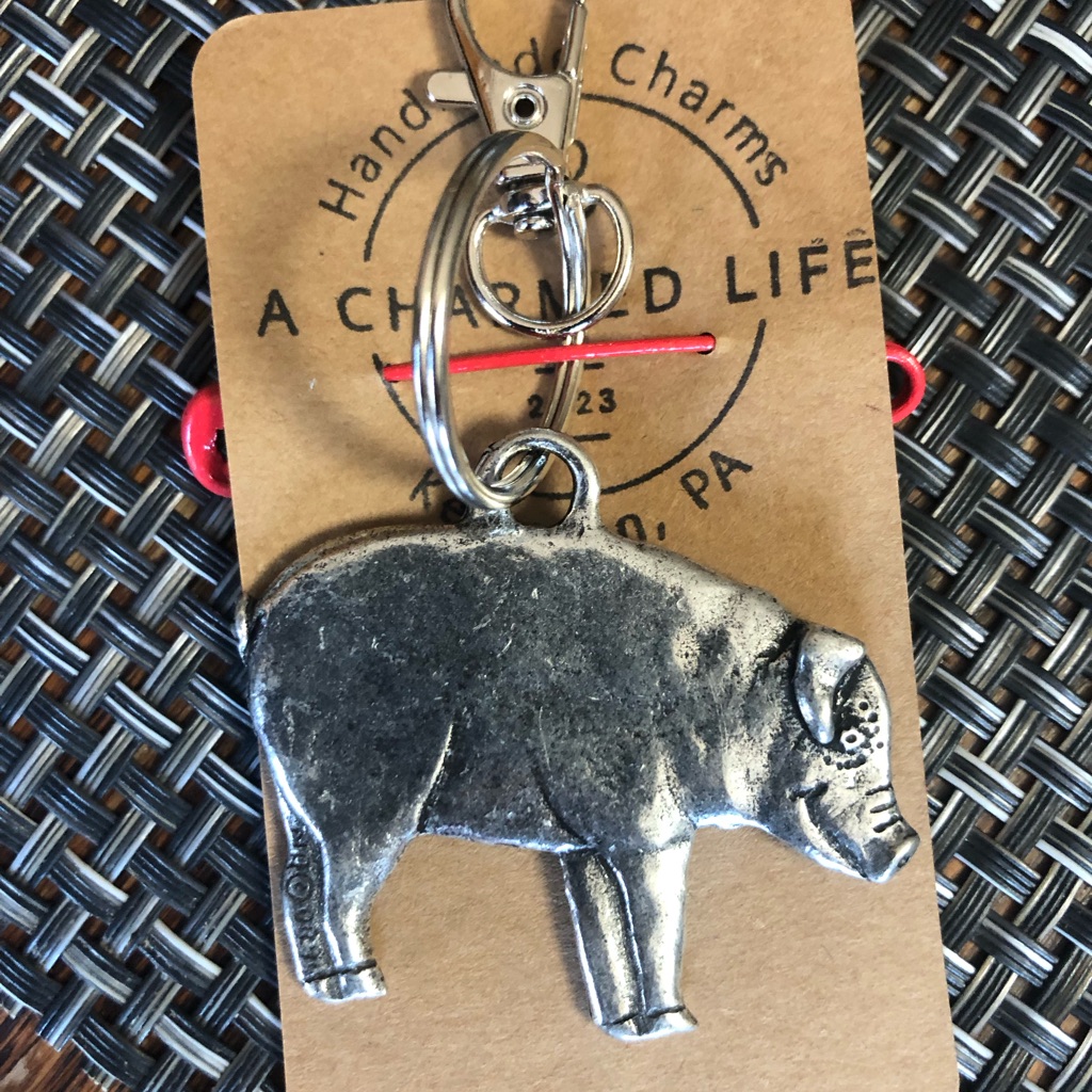 3/$15 Very Heavy Two Sided Silver Pig! What An Adorable Keychain!!!!